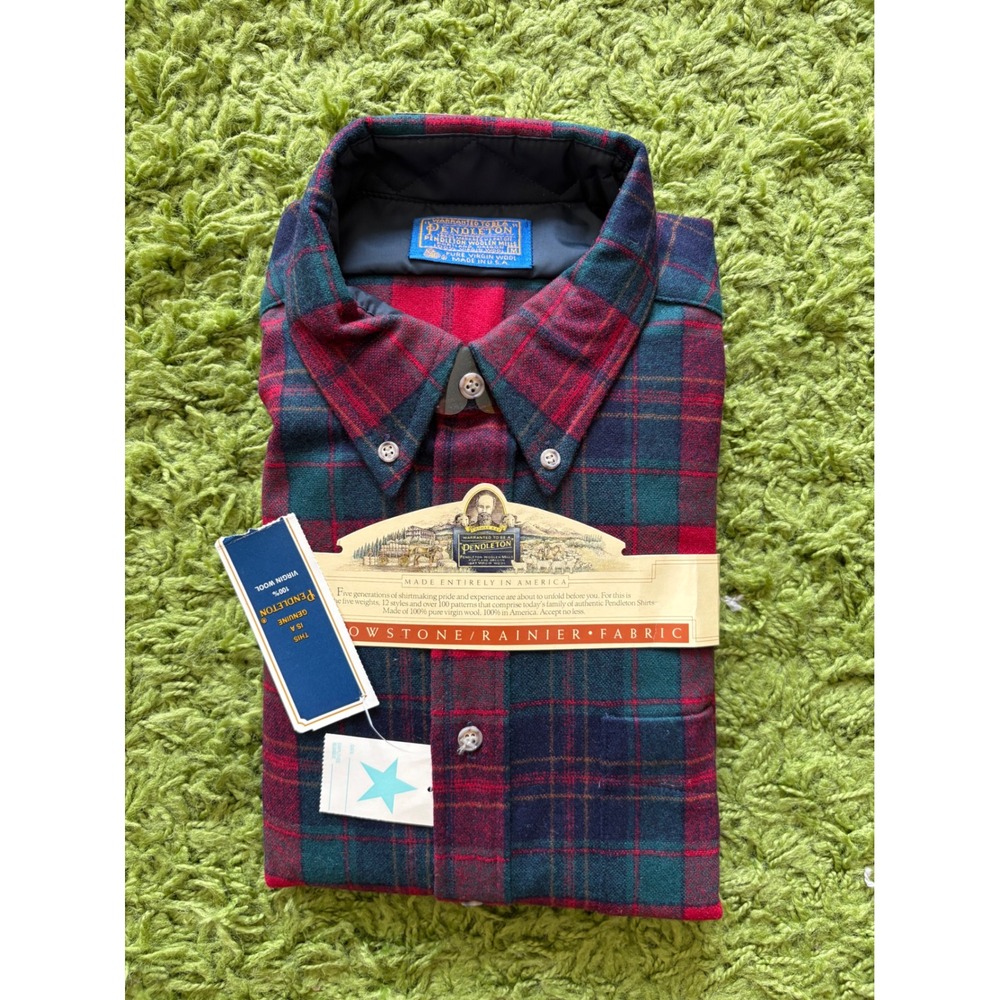 Vintage Pendleton Wool Flannel Shirt Mens Medium Red Green Plaid Rainier USA NWT